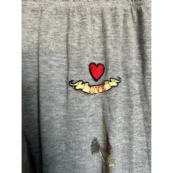 Lauren Moshi Pants Small Joggers Floral Evil Eye Gray Lightweight Sweatpants - Picture 4 of 8